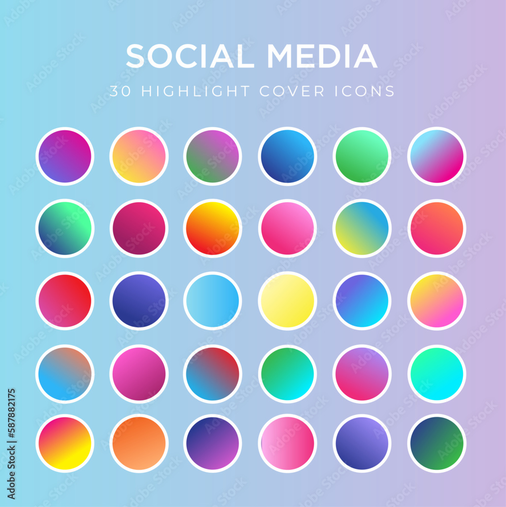 bright colourful gradient highlight vector icons. abstract minimal round backgrounds for social media stories highlights