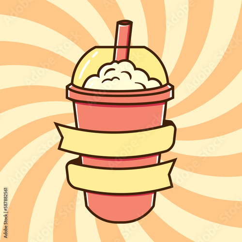 Creamy Shake Drink with Blank Ribbon Illustration