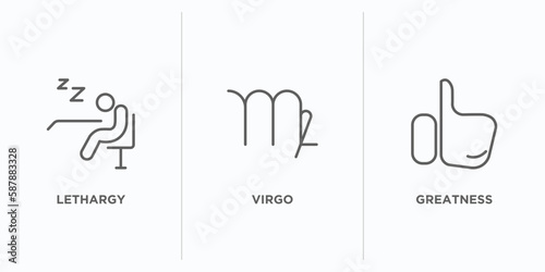 zodiac outline icons set. thin line icons such as lethargy, virgo, greatness vector. linear icon sheet can be used web and mobile