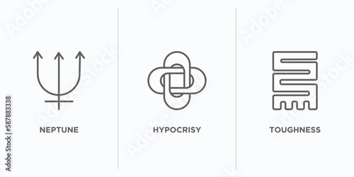 zodiac outline icons set. thin line icons such as neptune, hypocrisy, toughness vector. linear icon sheet can be used web and mobile
