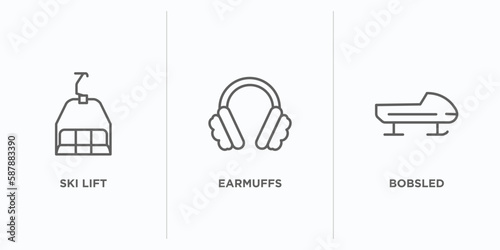 winter outline icons set. thin line icons such as ski lift, earmuffs, bobsled vector. linear icon sheet can be used web and mobile