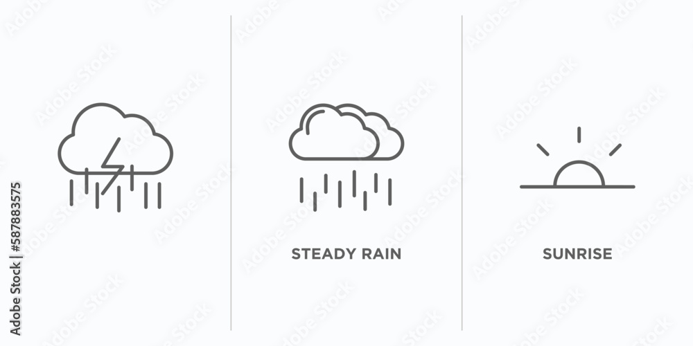 Fototapeta premium weather outline icons set. thin line icons such as , steady rain, sunrise vector. linear icon sheet can be used web and mobile