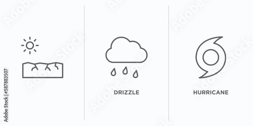 weather outline icons set. thin line icons such as , drizzle, hurricane vector. linear icon sheet can be used web and mobile