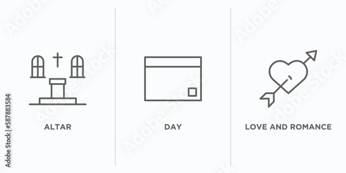 valentines day outline icons set. thin line icons such as altar, day, love and romance vector. linear icon sheet can be used web and mobile