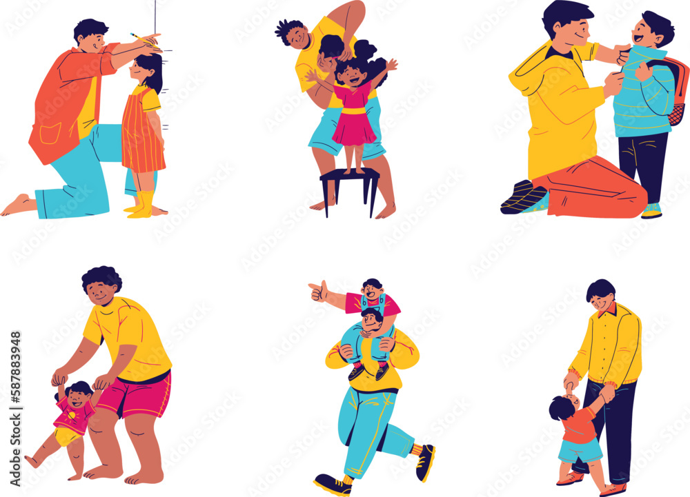 Indian family set. Parents, children and grandparents. Flat vector illustration.