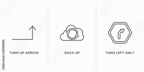 user interface outline icons set. thin line icons such as turn up arrow, back up, turn left only vector. linear icon sheet can be used web and mobile