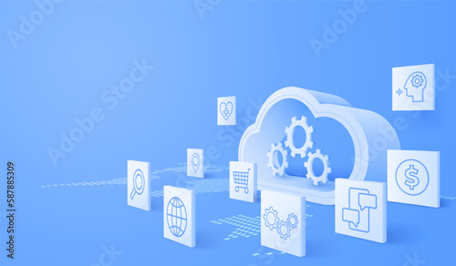 3d Cloud computing service management. Digital technology background. Vector art illustration