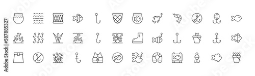 Fishing icons set 