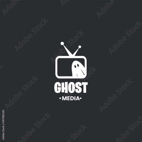 ghost media logo design, television combine with ghost logo concept