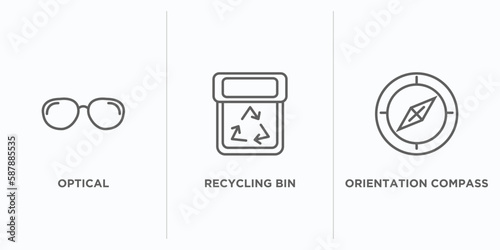 tools and utensils outline icons set. thin line icons such as optical, recycling bin, orientation compass vector. linear icon sheet can be used web and mobile