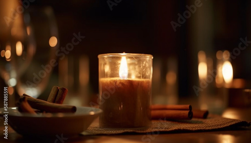 Candle burning in a comfortable winter atmosphere generated by AI