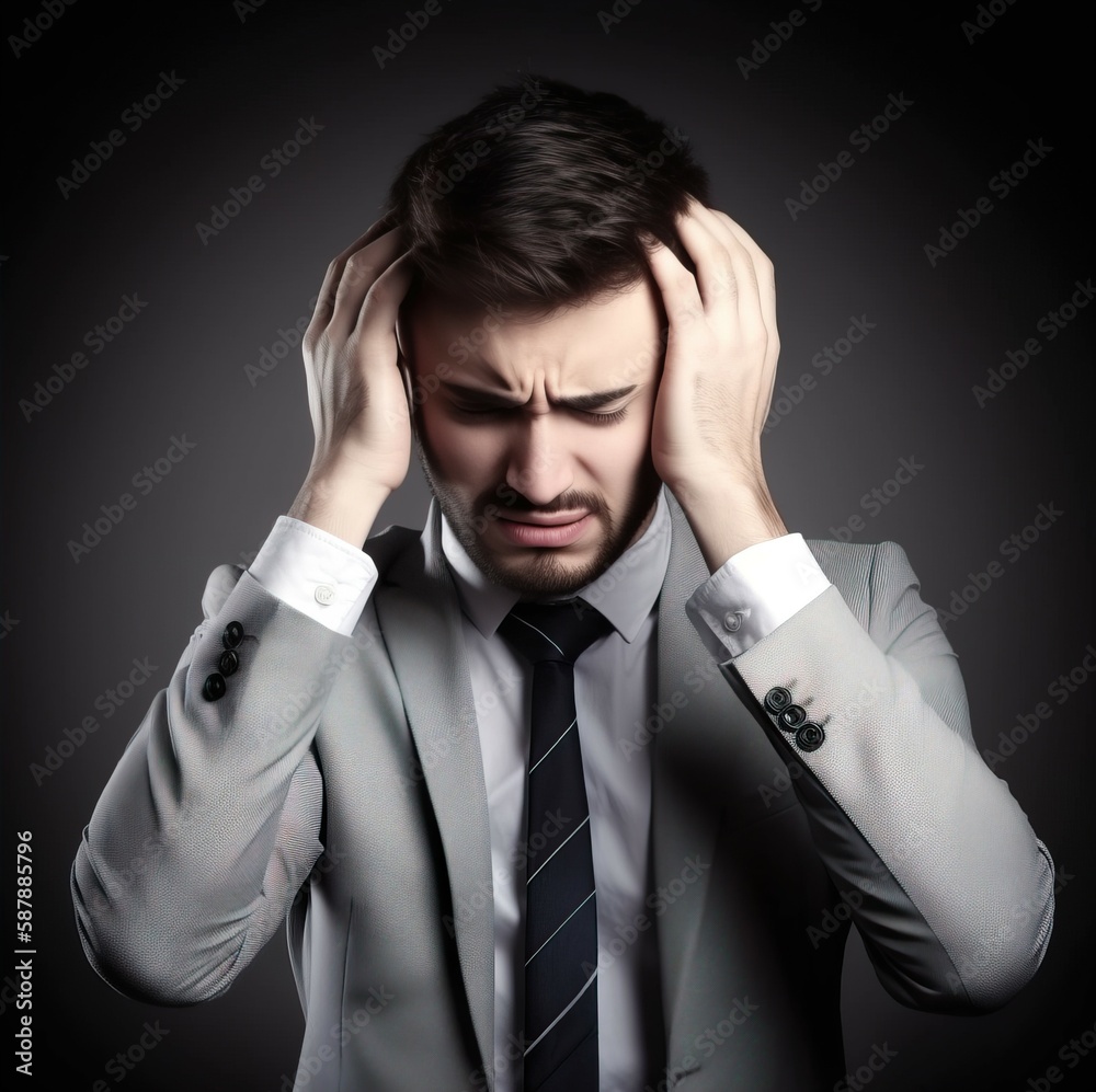 The young investor's image shows a tense mood with his hands held on his head. AI-generated images The young investor's image shows a tense mood with his hands held on his head. AI-generated images