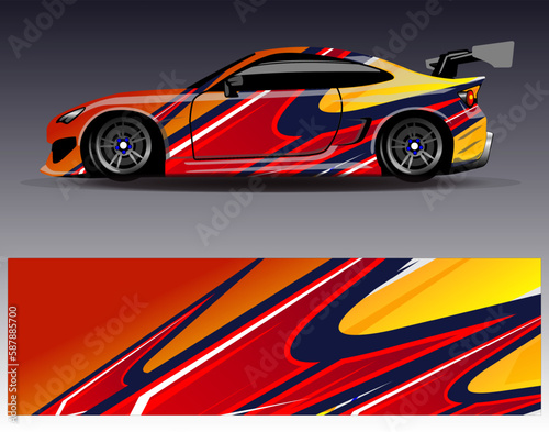 Car wrap design vector. Graphic abstract stripe racing background kit designs for wrap vehicle  race car  rally  adventure and livery