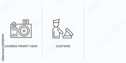 technology outline icons set. thin line icons such as camera front view, customs, computer microprocessor vector. linear icon sheet can be used web and mobile
