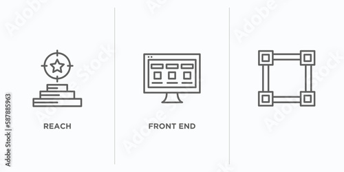 technology outline icons set. thin line icons such as reach, front end, vector. linear icon sheet can be used web and mobile