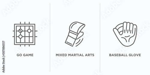 sport outline icons set. thin line icons such as go game, mixed martial arts, baseball glove vector. linear icon sheet can be used web and mobile