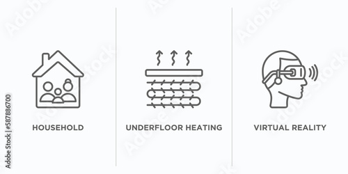 smart home outline icons set. thin line icons such as household, underfloor heating, virtual reality vector. linear icon sheet can be used web and mobile