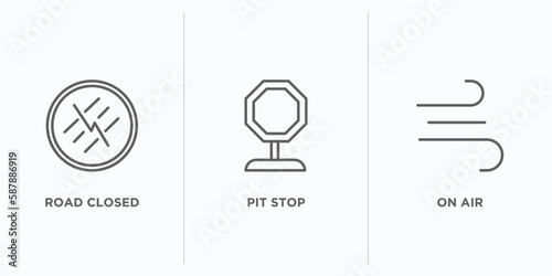signaling outline icons set. thin line icons such as road closed, pit stop, on air vector. linear icon sheet can be used web and mobile