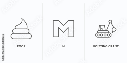 signaling outline icons set. thin line icons such as poop, m, hoisting crane vector. linear icon sheet can be used web and mobile
