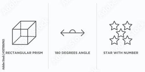 shapes outline icons set. thin line icons such as rectangular prism, 180 degrees angle, star with number five vector. linear icon sheet can be used web and mobile