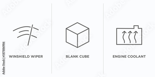shapes outline icons set. thin line icons such as winshield wiper, blank cube, engine coolant vector. linear icon sheet can be used web and mobile