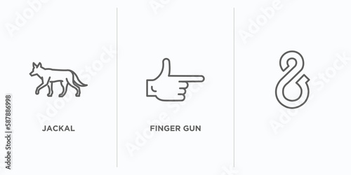 shapes outline icons set. thin line icons such as jackal, finger gun, vector. linear icon sheet can be used web and mobile © IconArt