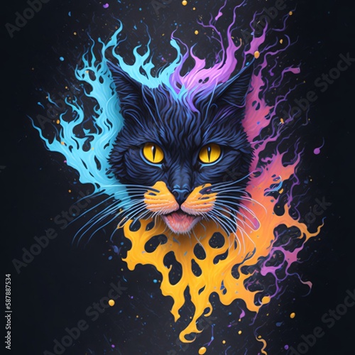 Splash art of a cat head illustration AI-generated using Generative A.I.