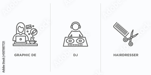 professions outline icons set. thin line icons such as graphic de, dj, hairdresser vector. linear icon sheet can be used web and mobile