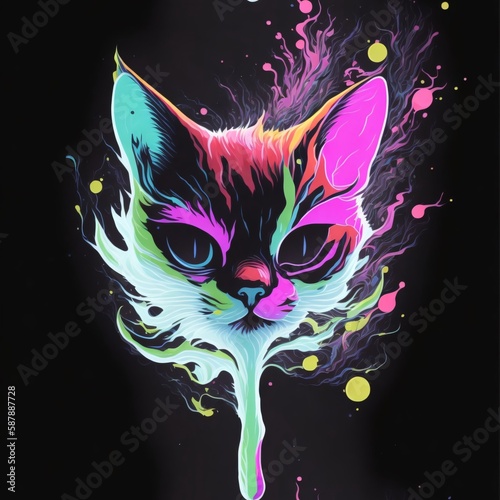 Splash art of a cat head illustration AI-generated using Generative A.I.