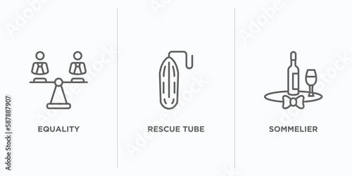 people skills outline icons set. thin line icons such as equality, rescue tube, sommelier vector. linear icon sheet can be used web and mobile
