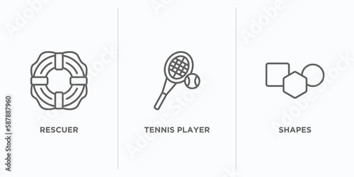 people skills collection. outline icons set. thin line icons such as rescuer, tennis player, shapes vector. linear icon sheet can be used web and mobile