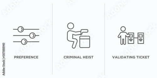 people outline icons set. thin line icons such as preference, criminal heist, validating ticket vector. linear icon sheet can be used web and mobile
