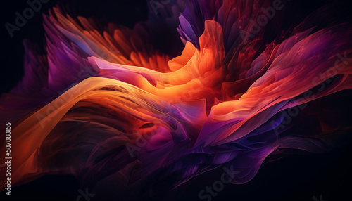 Glowing space nebula creates vibrant abstract chaos generated by AI