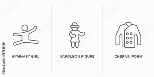people outline icons set. thin line icons such as gymnast girl, napoleon figure, chef uniform vector. linear icon sheet can be used web and mobile