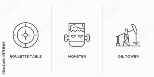 other outline icons set. thin line icons such as roulette table, monster, oil tower vector. linear icon sheet can be used web and mobile