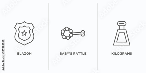 other outline icons set. thin line icons such as blazon, baby's rattle, kilograms vector. linear icon sheet can be used web and mobile