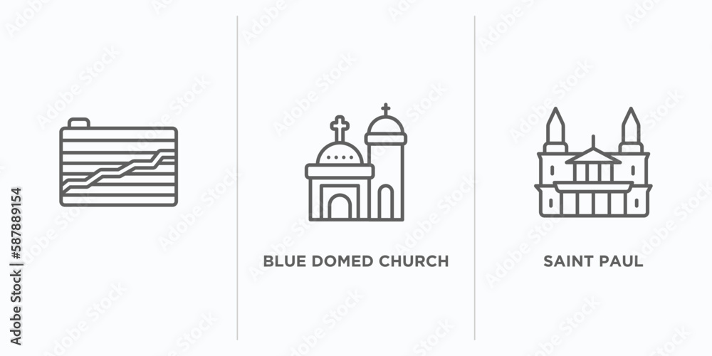 monuments outline icons set. thin line icons such as , blue domed church, saint paul vector. linear icon sheet can be used web and mobile