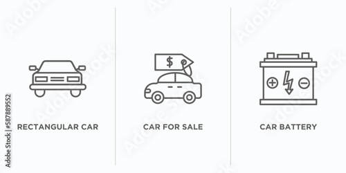 mechanicons outline icons set. thin line icons such as rectangular car front, car for sale, car battery vector. linear icon sheet can be used web and mobile