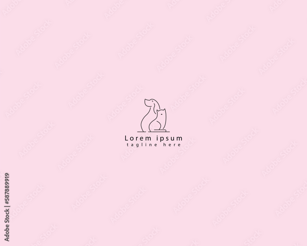 Dog and cat logo design template vector, line of pet logo design suitable for pet shop, store, cafe, business, hotel, veterinary clinic, Domestic animal vector illustration logotype, sign and symbol