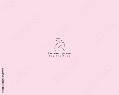 Dog and cat logo design template vector, line of pet logo design suitable for pet shop, store, cafe, business, hotel, veterinary clinic, Domestic animal vector illustration logotype, sign and symbol