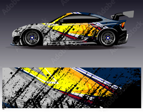 Car wrap design vector. Graphic abstract stripe racing background kit designs for wrap vehicle  race car  rally  adventure and livery