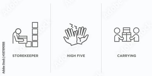 humans outline icons set. thin line icons such as storekeeper, high five, carrying vector. linear icon sheet can be used web and mobile photo