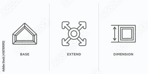 geometry outline icons set. thin line icons such as base, extend, dimension vector. linear icon sheet can be used web and mobile