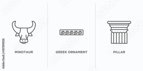greece outline icons set. thin line icons such as minotaur, greek ornament, pillar vector. linear icon sheet can be used web and mobile