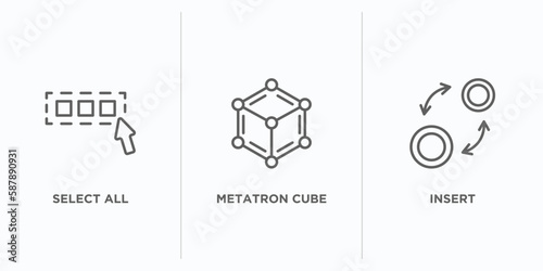 geometry outline icons set. thin line icons such as select all, metatron cube, insert vector. linear icon sheet can be used web and mobile