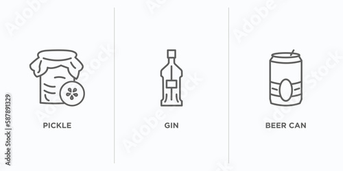 gastronomy outline icons set. thin line icons such as pickle, gin, beer can vector. linear icon sheet can be used web and mobile