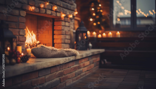 Glowing candlelight sets cozy winter atmosphere indoors generated by AI
