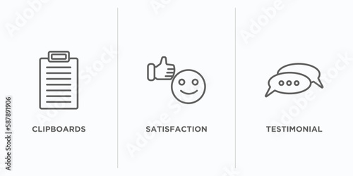 feedback outline icons set. thin line icons such as clipboards, satisfaction, testimonial vector. linear icon sheet can be used web and mobile