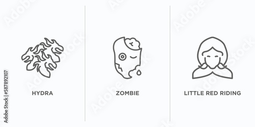 fairy tale outline icons set. thin line icons such as hydra, zombie, little red riding hood vector. linear icon sheet can be used web and mobile