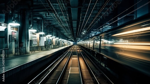 Photo of an empty train station created with Generative AI technology
